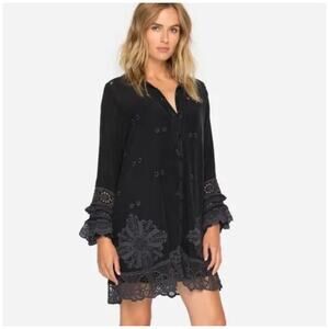 Johnny Was Black Embroidered Lace Top